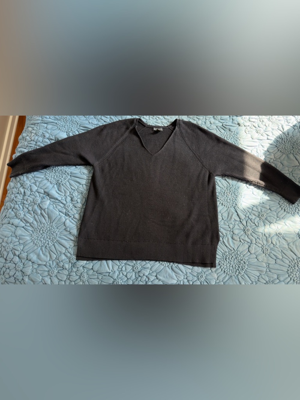 Athleta Black Hanover Wool V-Neck Sweater